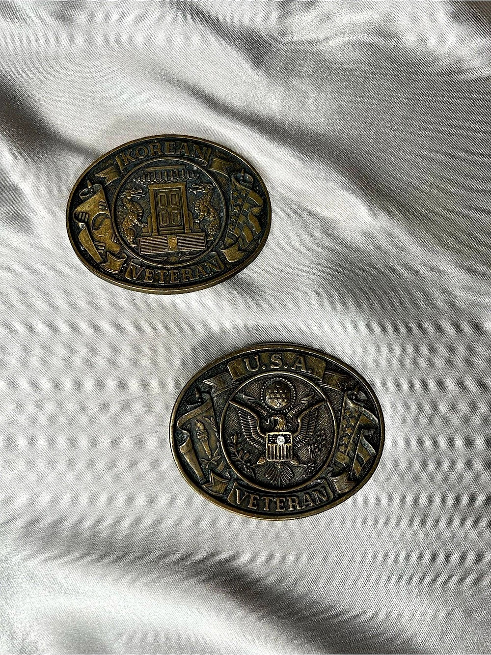 Korean Veteran and U.S.A. Veteran belt buckle set Veteran Belt Buckle Set Brass